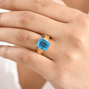 EverTrue Caribbean Quartz and White Zircon 5.40 ctw Ring in 18K Yellow Gold Plated (Size 7.0)