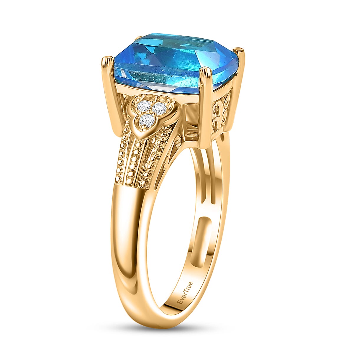 EverTrue Caribbean Quartz (Triplet) and White Zircon 5.40 ctw Ring in 18K Yellow Gold Plated (Size 8.0)
