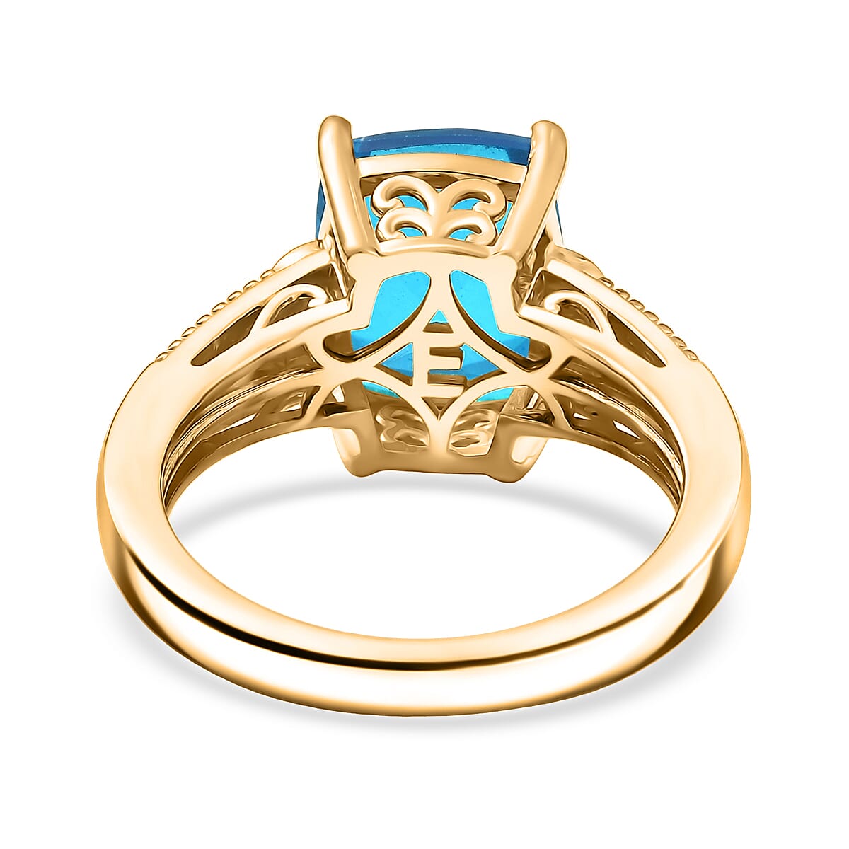 EverTrue Caribbean Quartz (Triplet) and White Zircon 5.40 ctw Ring in 18K Yellow Gold Plated (Size 8.0)