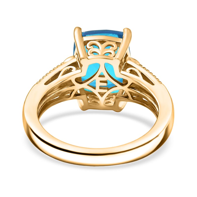 EverTrue Caribbean Quartz (Triplet) and White Zircon 5.40 ctw Ring in 18K Yellow Gold Plated (Size 8.0)
