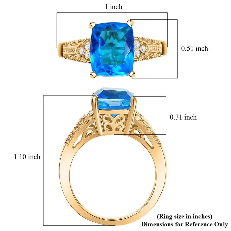 EverTrue Caribbean Quartz (Triplet) and White Zircon 5.40 ctw Ring in 18K Yellow Gold Plated (Size 8.0)
