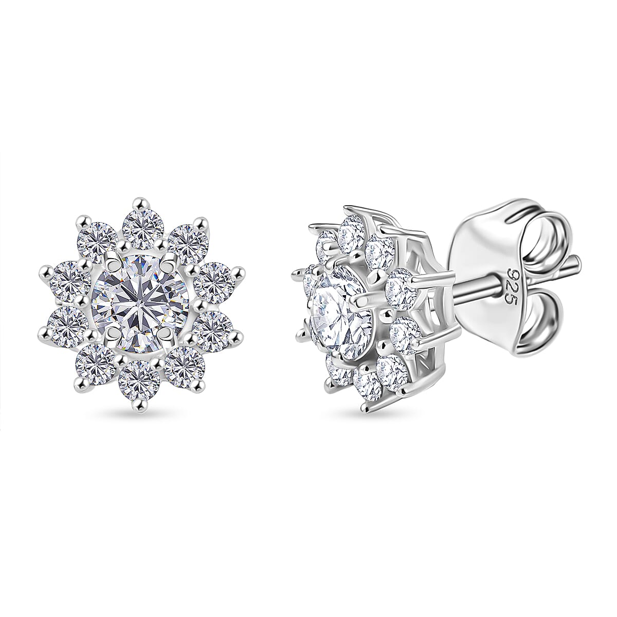 Luxuriant Lab Grown Diamond G-H SI 1.10 ctw Bloom Halo Studs Earrings in Rhodium Over Sterling Silver image number 0