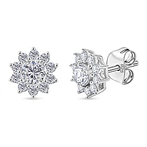 Luxuriant Lab Grown Diamond G-H SI 1.10 ctw Bloom Halo Studs Earrings in Rhodium Over Sterling Silver