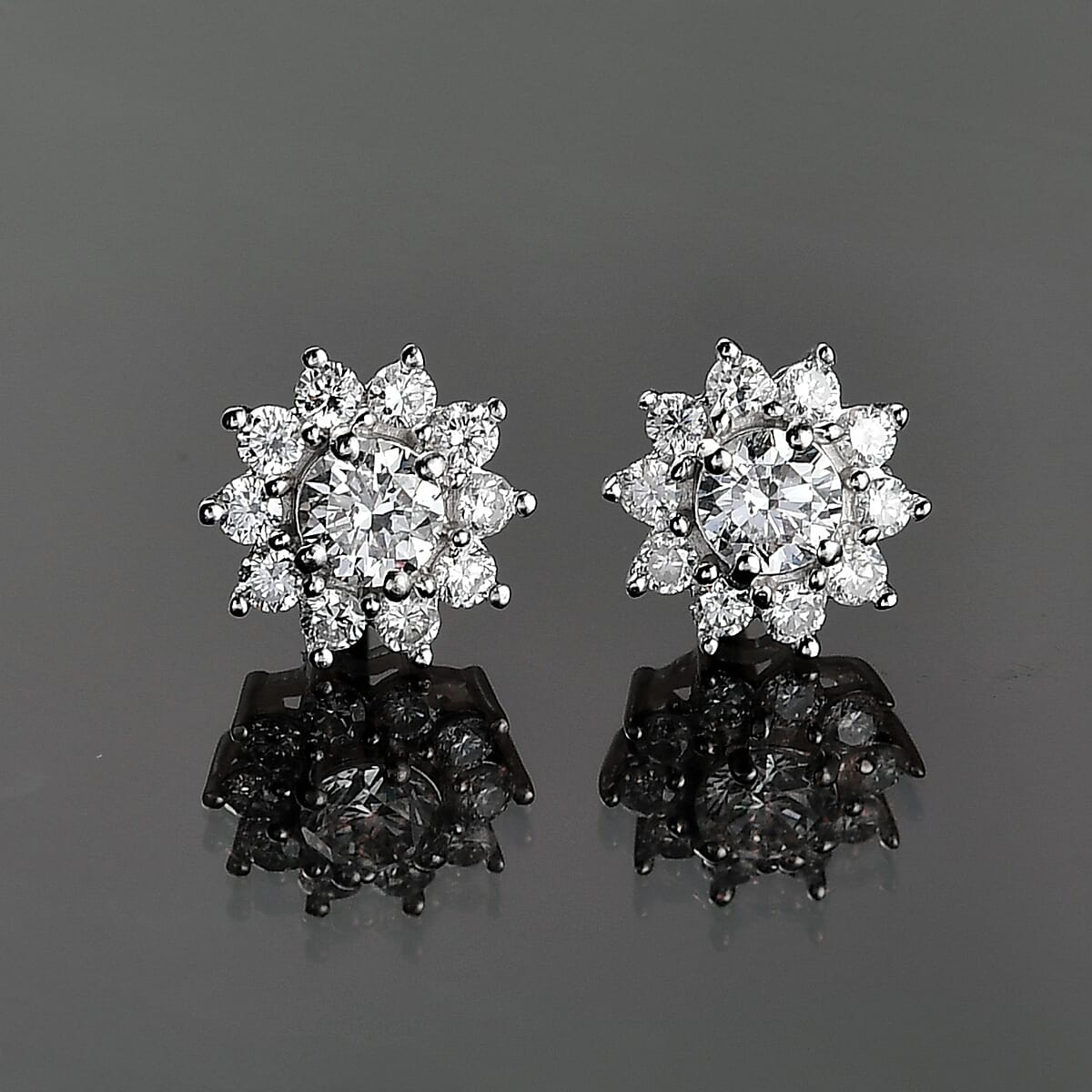 Luxuriant Lab Grown Diamond G-H SI 1.10 ctw Bloom Halo Studs Earrings in Rhodium Over Sterling Silver image number 1