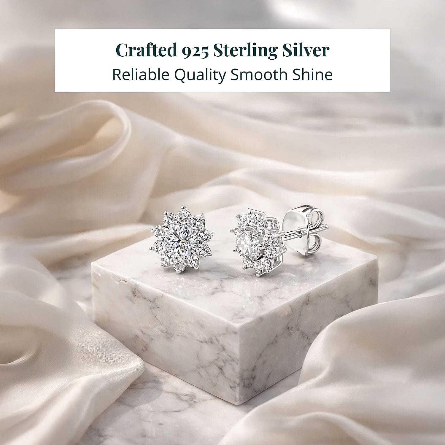 Luxuriant Lab Grown Diamond G-H SI 1.10 ctw Bloom Halo Studs Earrings in Rhodium Over Sterling Silver