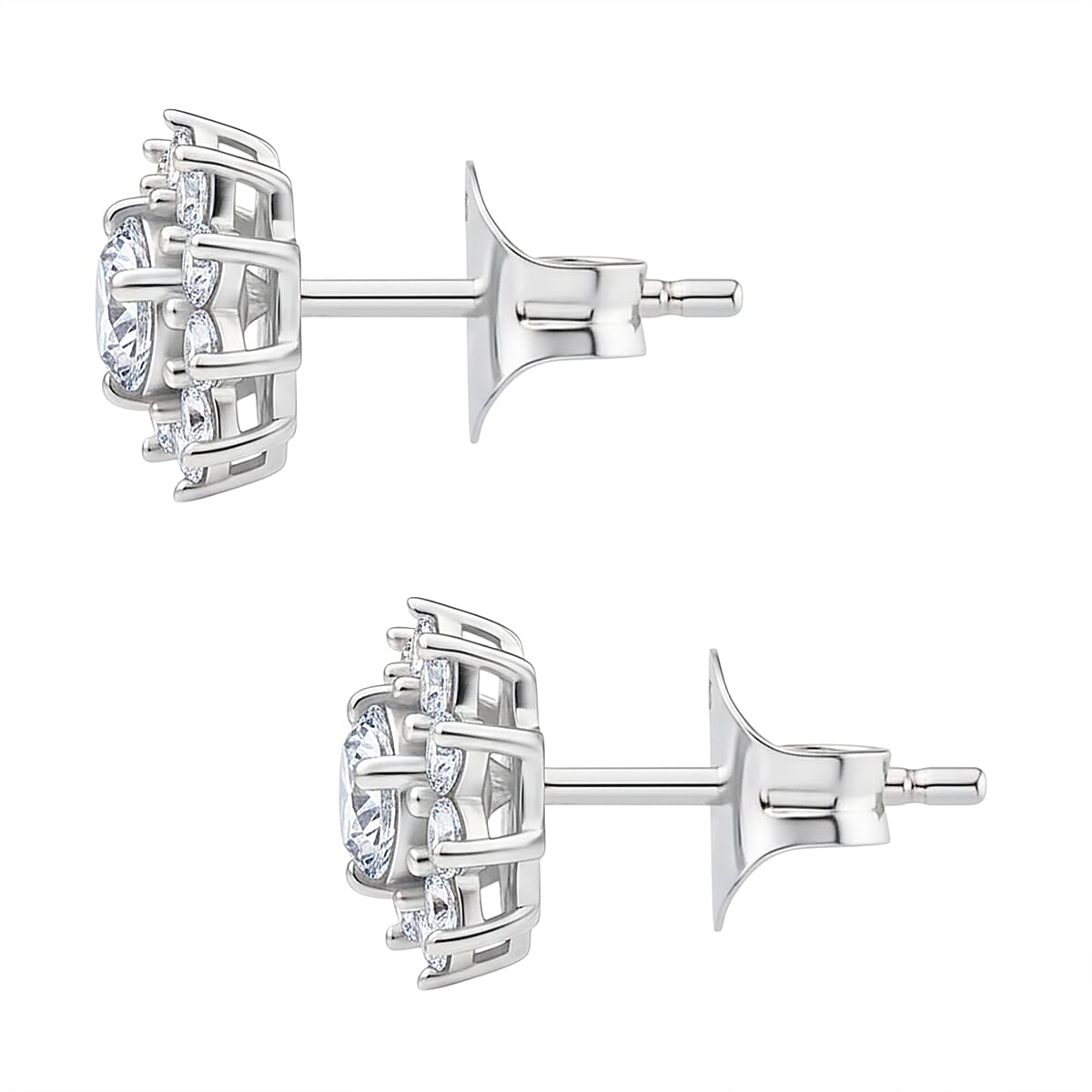Luxuriant Lab Grown Diamond G-H SI 1.10 ctw Bloom Halo Studs Earrings in Rhodium Over Sterling Silver image number 3