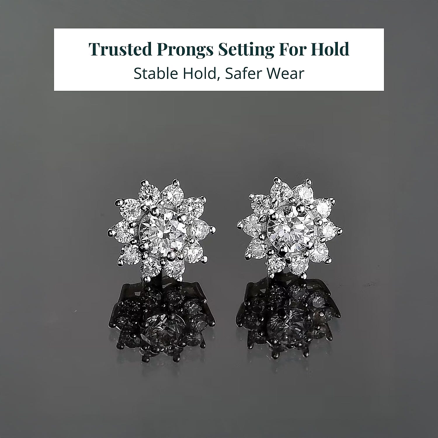Luxuriant Lab Grown Diamond G-H SI 1.10 ctw Bloom Halo Studs Earrings in Rhodium Over Sterling Silver