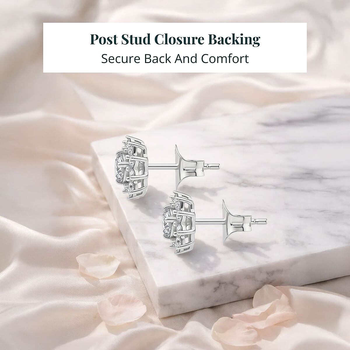 Luxuriant Lab Grown Diamond G-H SI 1.10 ctw Bloom Halo Studs Earrings in Rhodium Over Sterling Silver image number 5