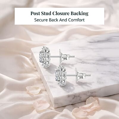 Luxuriant Lab Grown Diamond G-H SI 1.10 ctw Bloom Halo Studs Earrings in Rhodium Over Sterling Silver