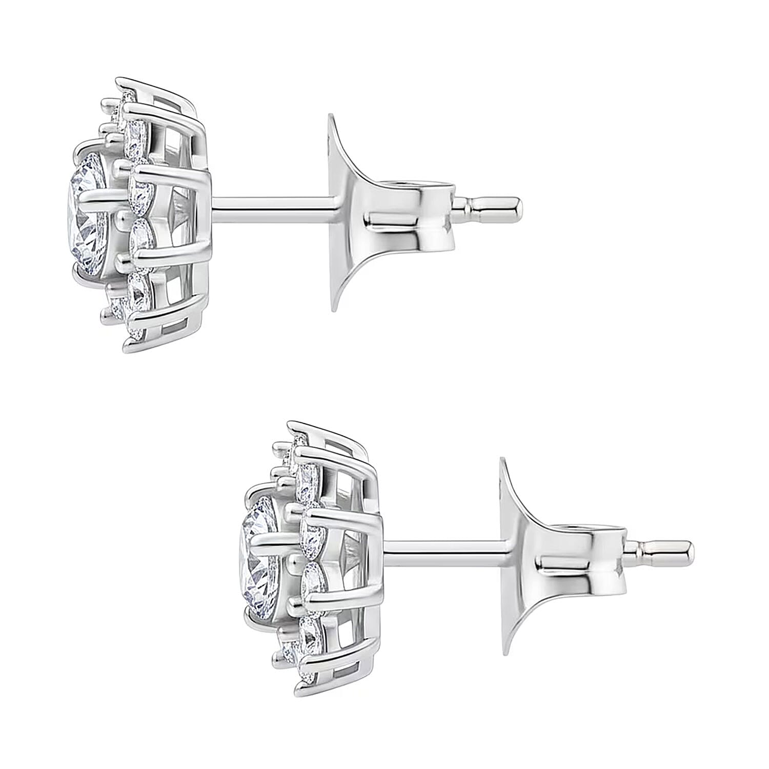 Luxuriant Lab Grown Diamond G-H SI 1.10 ctw Bloom Halo Studs Earrings in Rhodium Over Sterling Silver
