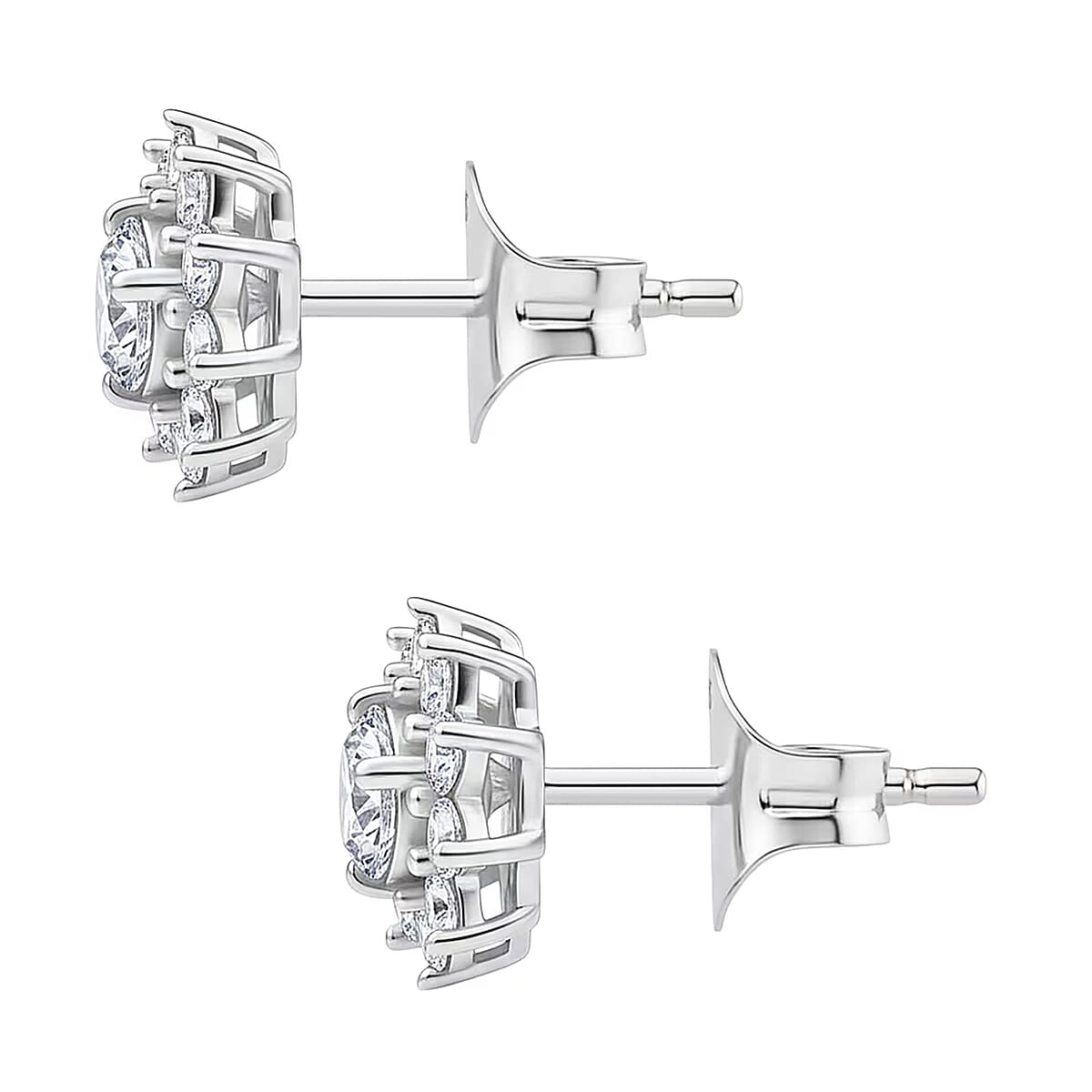 Luxuriant Lab Grown Diamond G-H SI 1.10 ctw Bloom Halo Studs Earrings in Rhodium Over Sterling Silver image number 6