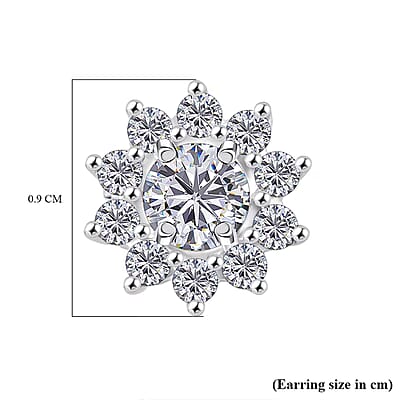 Luxuriant Lab Grown Diamond G-H SI 1.10 ctw Bloom Halo Studs Earrings in Rhodium Over Sterling Silver