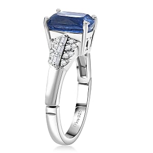 D'Joy Kashmir Kyanite, Moissanite Ring in Rhodium Over Sterling Silver 3.00 ctw (Size 10.0)