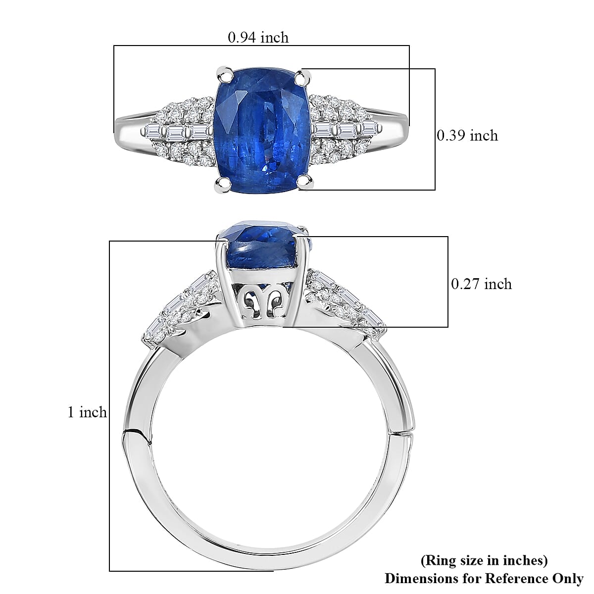 D'Joy Kashmir Kyanite, Moissanite Ring in Rhodium Over Sterling Silver 3.00 ctw (Size 10.0) image number 6