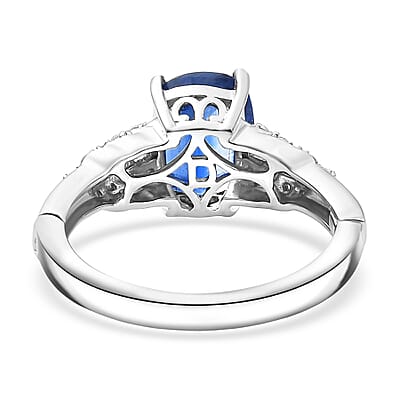 D'Joy Kashmir Kyanite and Moissanite 3.00 ctw Victorian Crown Scroll Ring in Rhodium Over Sterling Silver (Size 8.0)