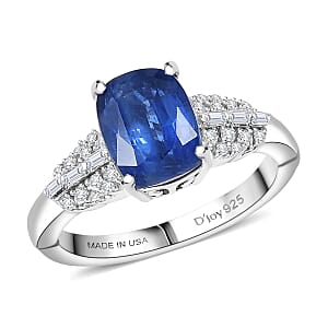 D'Joy Kashmir Kyanite, Moissanite Ring in Rhodium Over Sterling Silver 3.00 ctw (Size 9.0)
