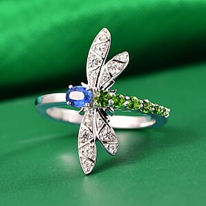 GP Trionfo Collection Kashmir Kyanite, Multi Gemstone Ring in Rhodium Over Sterling Silver 0.65 ctw (Size 10.0)