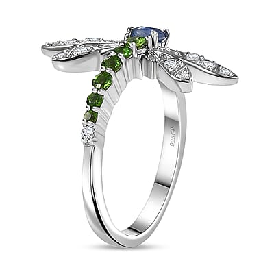 GP Trionfo Collection Kashmir Kyanite, Multi Gemstone Ring in Rhodium Over Sterling Silver 0.65 ctw (Size 10.0)