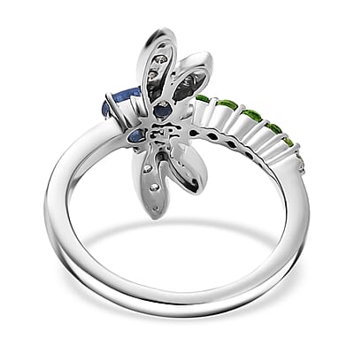 GP Trionfo Collection Kashmir Kyanite, Multi Gemstone Ring in Rhodium Over Sterling Silver 0.65 ctw (Size 10.0)