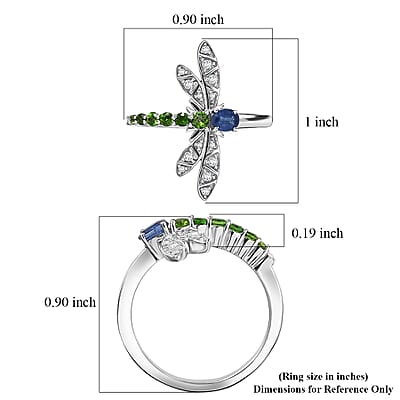 GP Trionfo Collection Kashmir Kyanite, Multi Gemstone Ring in Rhodium Over Sterling Silver 0.65 ctw (Size 10.0)
