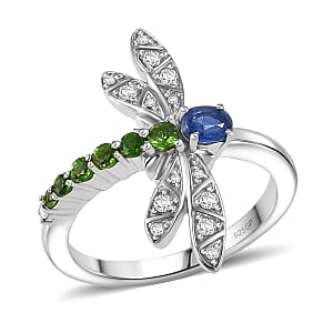 GP Trionfo Collection Kashmir Kyanite, Multi Gemstone Ring in Rhodium Over Sterling Silver (Size 10.0) (Del. in 7-10 Days) 0.65 ctw