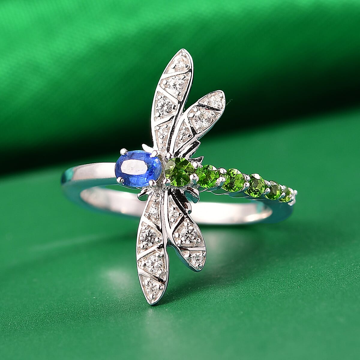 GP Trionfo Collection Kashmir Kyanite and Multi Gemstone 0.65 ctw Ring in Rhodium Over Sterling Silver (Size 7.0) image number 1