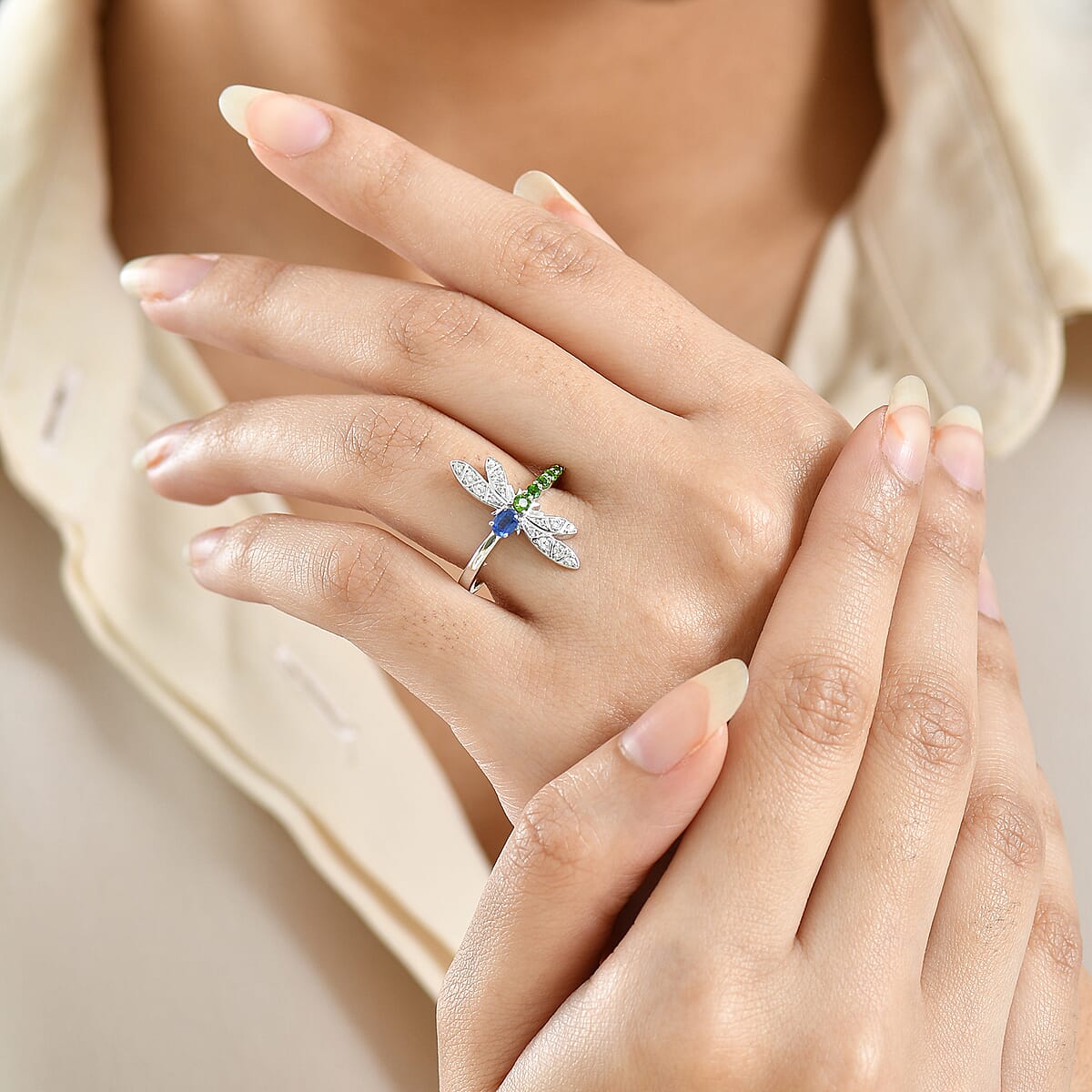 GP Trionfo Collection Kashmir Kyanite and Multi Gemstone 0.65 ctw Ring in Rhodium Over Sterling Silver (Size 7.0) image number 3