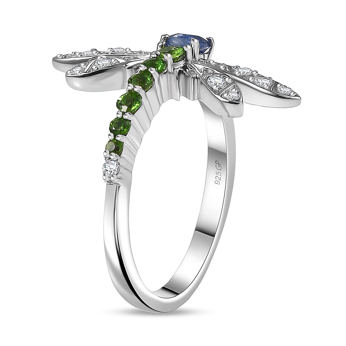 GP Trionfo Collection Kashmir Kyanite and Multi Gemstone 0.65 ctw Ring in Rhodium Over Sterling Silver (Size 7.0) image number 4