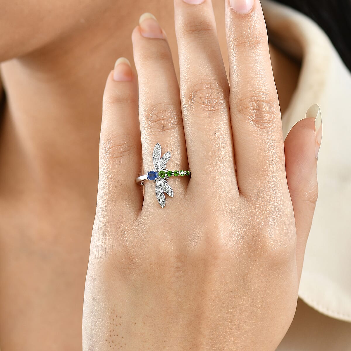 GP Trionfo Collection Kashmir Kyanite and Multi Gemstone 0.65 ctw Ring in Rhodium Over Sterling Silver (Size 9.0)  image number 2