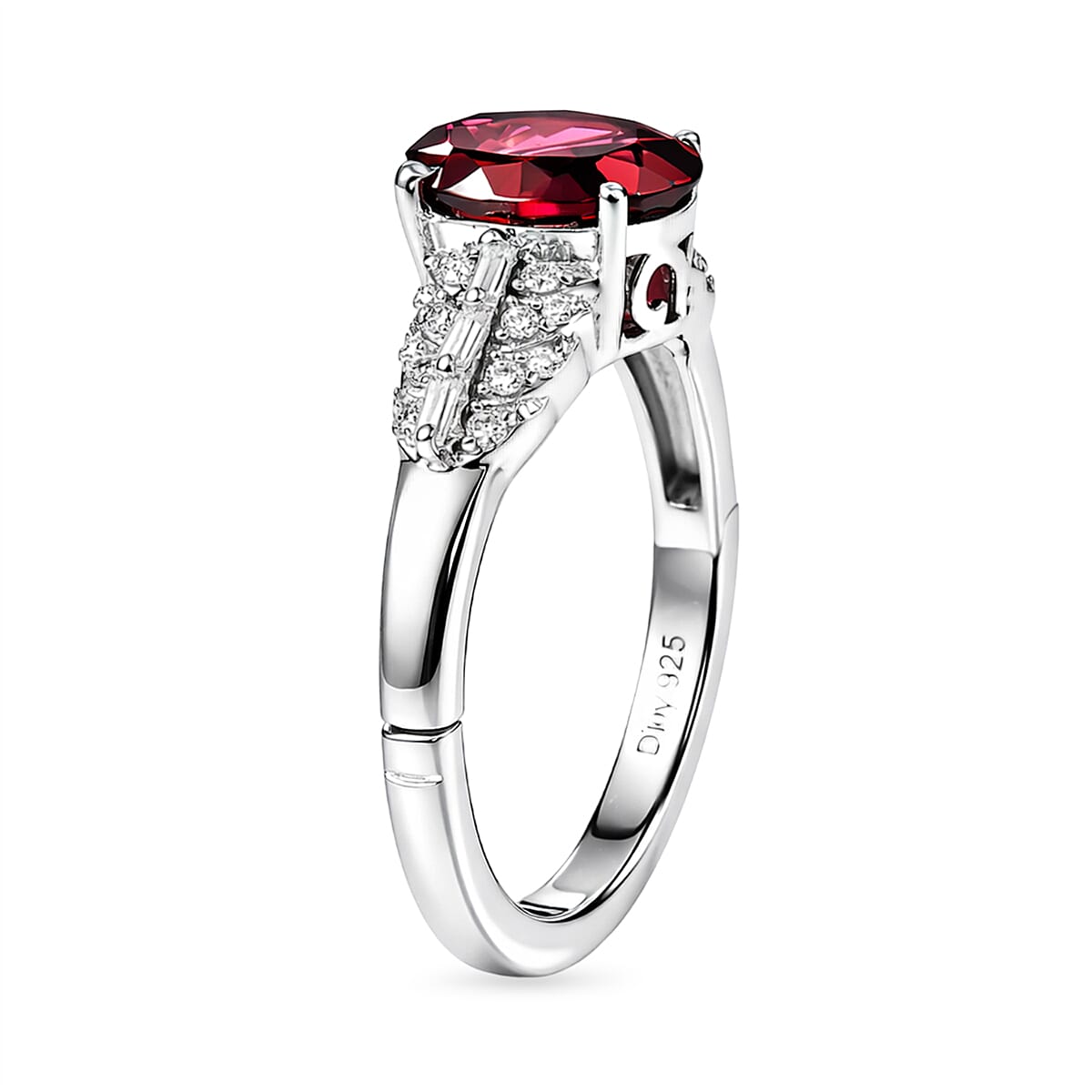 D'Joy Orissa Rhodolite Garnet and Moissanite 2.50 ctw Victorian Crown Scroll Ring in Rhodium Over Sterling Silver (Size 10.0)