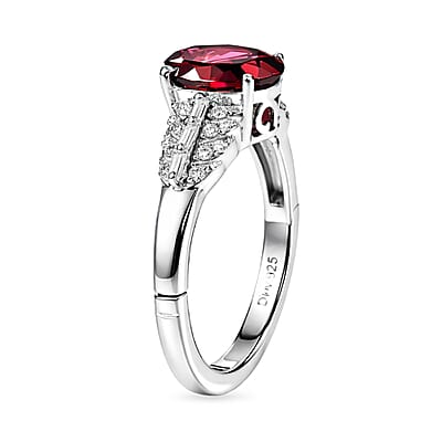 D'Joy Orissa Rhodolite Garnet and Moissanite 2.50 ctw Victorian Crown Scroll Ring in Rhodium Over Sterling Silver (Size 10.0)