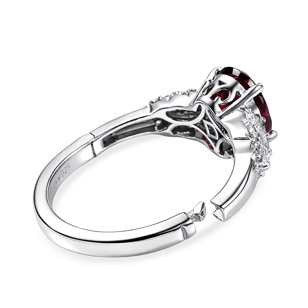 D'Joy Orissa Rhodolite Garnet and Moissanite 2.50 ctw Victorian Crown Scroll Ring in Rhodium Over Sterling Silver (Size 10.0)