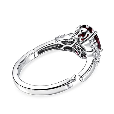 D'Joy Orissa Rhodolite Garnet and Moissanite 2.50 ctw Victorian Crown Scroll Ring in Rhodium Over Sterling Silver (Size 10.0)