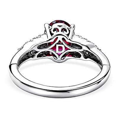 D'Joy Orissa Rhodolite Garnet and Moissanite 2.50 ctw Victorian Crown Scroll Ring in Rhodium Over Sterling Silver (Size 10.0)
