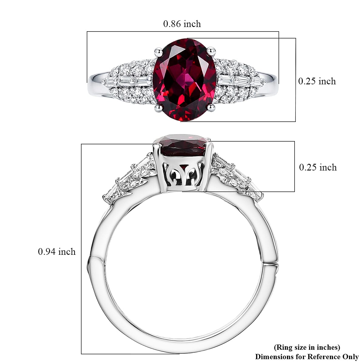 D'Joy Orissa Rhodolite Garnet and Moissanite 2.50 ctw Victorian Crown Scroll Ring in Rhodium Over Sterling Silver (Size 10.0)