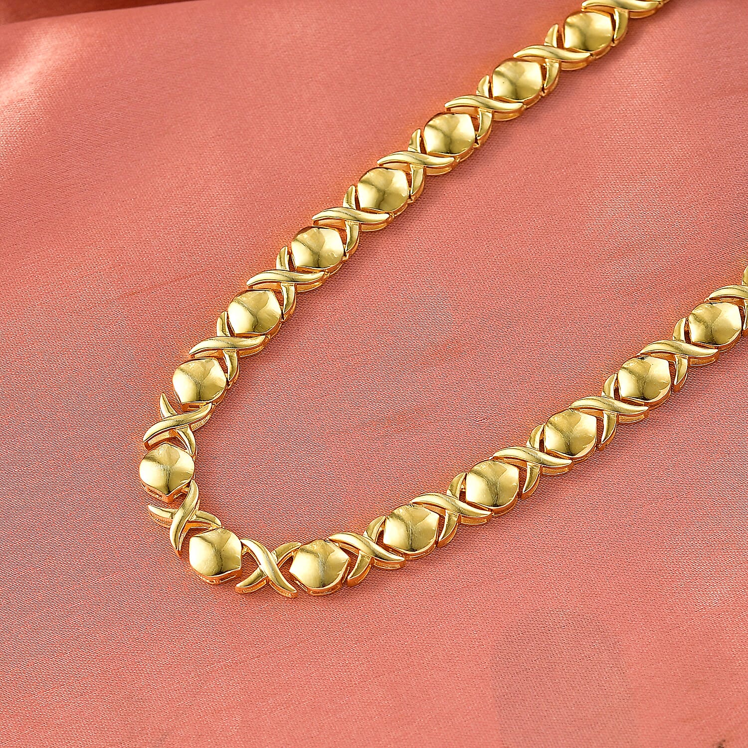 EverTrue Bronzella Collection Infinity Link XOXO Necklace in in 18K YG Plated Bronze 18-20 Inches 