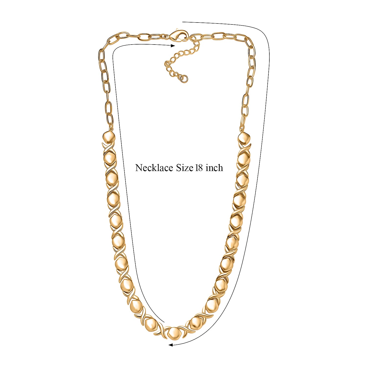 EverTrue Bronzella Collection Infinity Link XOXO Necklace in in 18K YG Plated Bronze 18-20 Inches 