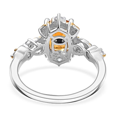 GP Royal Art Deco Collection Brazilian Citrine, White Zircon Ring in 18K Vermeil YG and Rhodium Over Sterling Silver 1.60 ctw (Size 10.0)