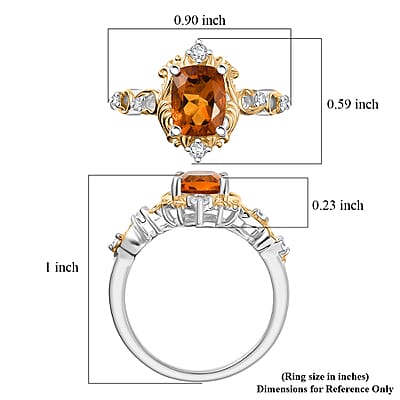 GP Royal Art Deco Collection Brazilian Citrine, White Zircon Ring in 18K Vermeil YG and Rhodium Over Sterling Silver 1.60 ctw (Size 10.0)