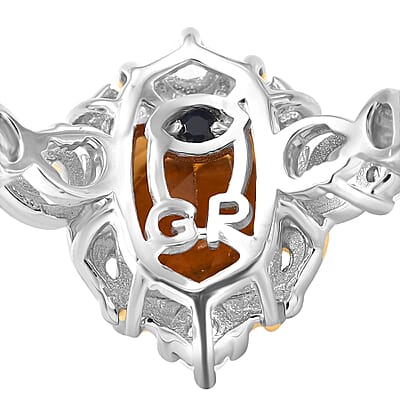GP Royal Art Deco Collection Brazilian Citrine, White Zircon Ring in 18K Vermeil YG and Rhodium Over Sterling Silver 1.60 ctw (Size 10.0)