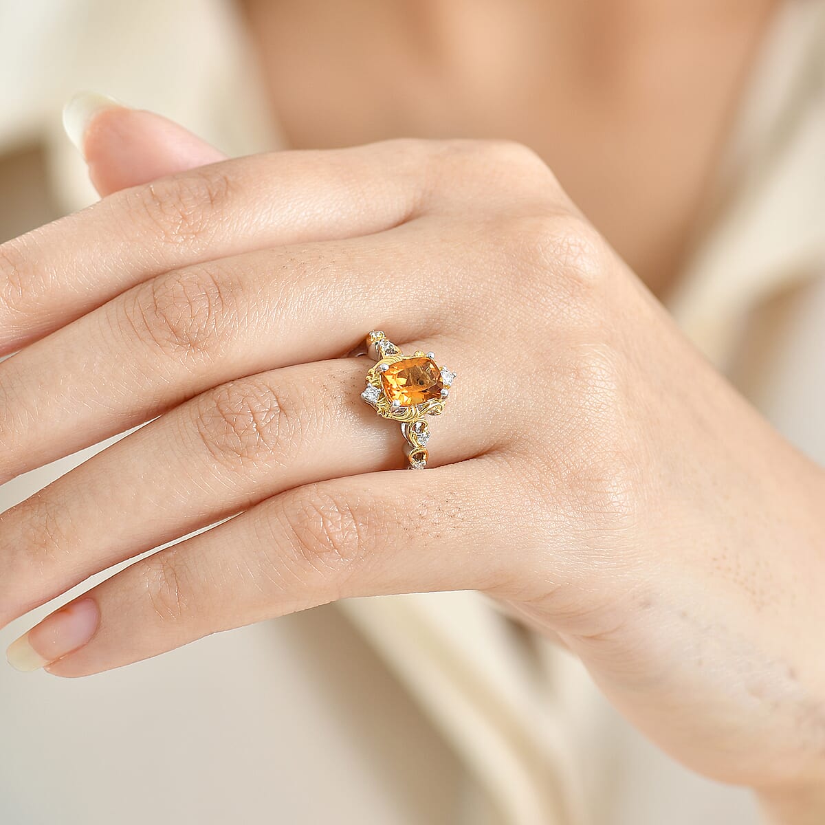GP Royal Art Deco Collection Premium Brazilian Citrine and Multi Gemstone 1.60 ctw Ring in 18K Vermeil YG and Rhodium Over Sterling Silver (Size 7.0) (Del. in 12-15 Days)  image number 2