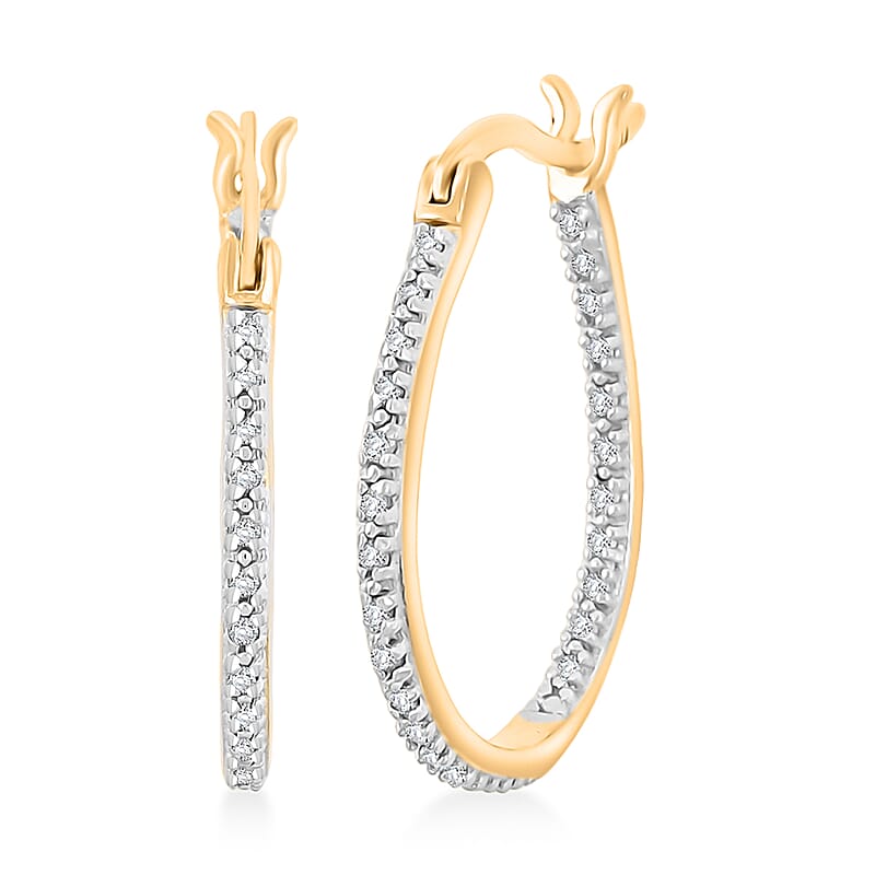 White Diamond Hoop Earrings in 14K YG Over Sterling Silver 0.05 ctw