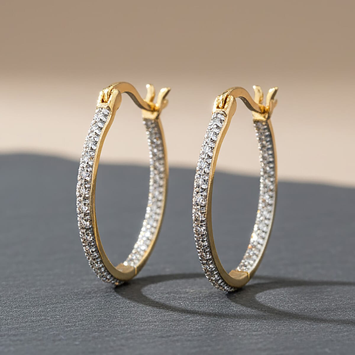 White Diamond 0.05 ctw Earrings in 14K Yellow Gold Over Sterling Silver  image number 1