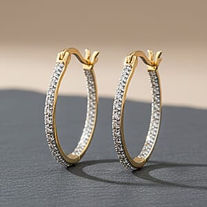 White Diamond Hoop Earrings in 14K YG Over Sterling Silver 0.05 ctw
