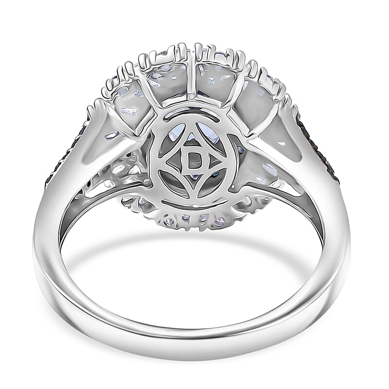 D'Joy Premium Tanzanite and Multi Gemstone 2.00 ctw Sunburst Ring in Rhodium Over Sterling Silver (Size 6.0)