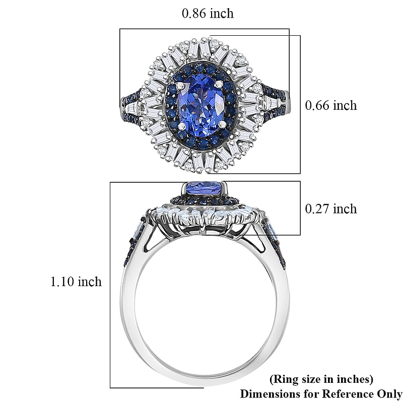 D'Joy Premium Tanzanite and Multi Gemstone 2.00 ctw Sunburst Ring in Rhodium Over Sterling Silver (Size 6.0)
