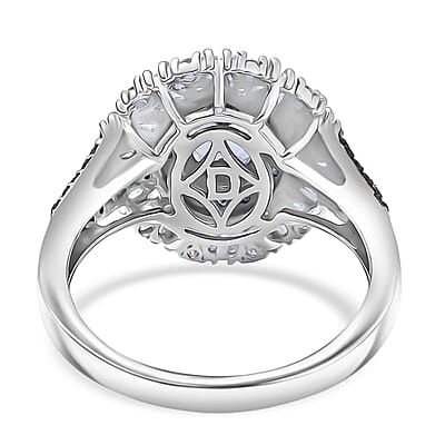 D'Joy Premium Tanzanite and Multi Gemstone 2.00 ctw Sunburst Ring in Rhodium Over Sterling Silver (Size 7.0)