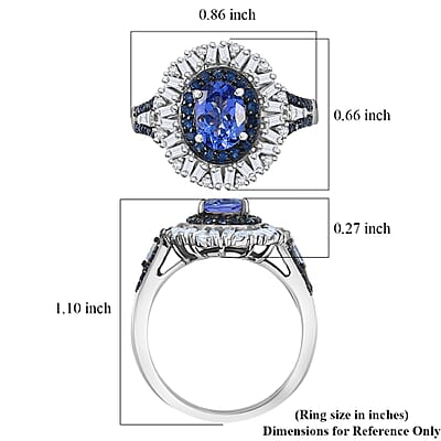 D'Joy Premium Tanzanite and Multi Gemstone 2.00 ctw Sunburst Ring in Rhodium Over Sterling Silver (Size 7.0)