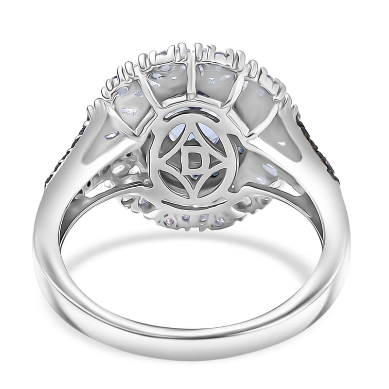 D'Joy Premium Tanzanite and Multi Gemstone 2.00 ctw Sunburst Ring in Rhodium Over Sterling Silver (Size 8.0)