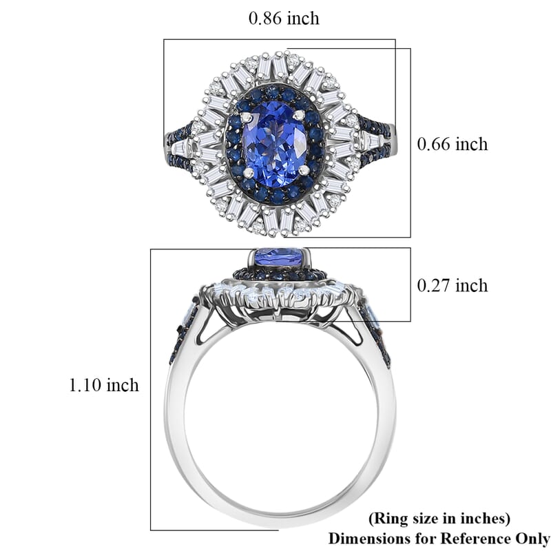 D'Joy Premium Tanzanite and Multi Gemstone 2.00 ctw Sunburst Ring in Rhodium Over Sterling Silver (Size 8.0)